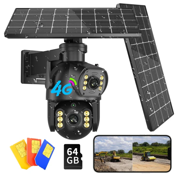 8MP 4K Solar Powered 4G SIM Card Camera 64G door Dual Lens Binocular Network Camera PIR Human Body Sensing Video Security Camera - AliExpress