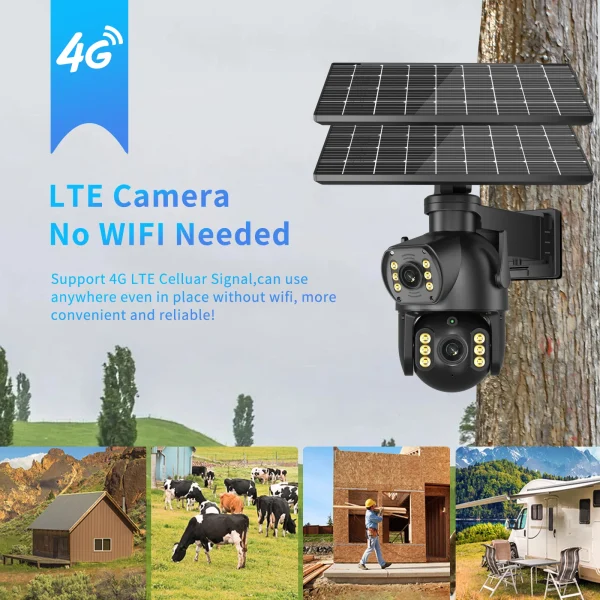 8MP 4K Solar Powered 4G SIM Card Camera 64G door Dual Lens Binocular Network Camera PIR Human Body Sensing Video Security Camera - AliExpress - Image 4