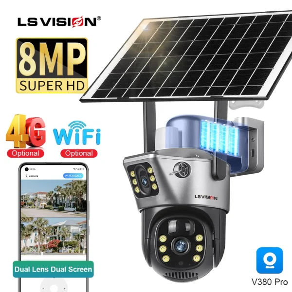 LS VISION 4K 8MP Dual Screen Solar Camera Outdoor Wireless 4G/WiFi PTZ Dual Lens Security Protection Auto Tracking CCTV Cameras - AliExpress 30