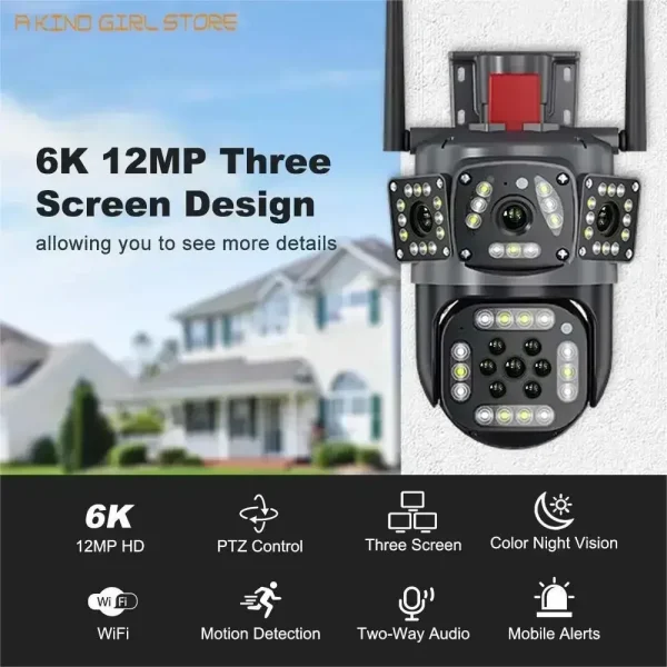 12MP 6K HD WiFi IP Camera Three Screens PTZ Camera Outdoor Ai Tracking CCTV Video Surveillance Cam Smart Security Protection - AliExpress - Image 4