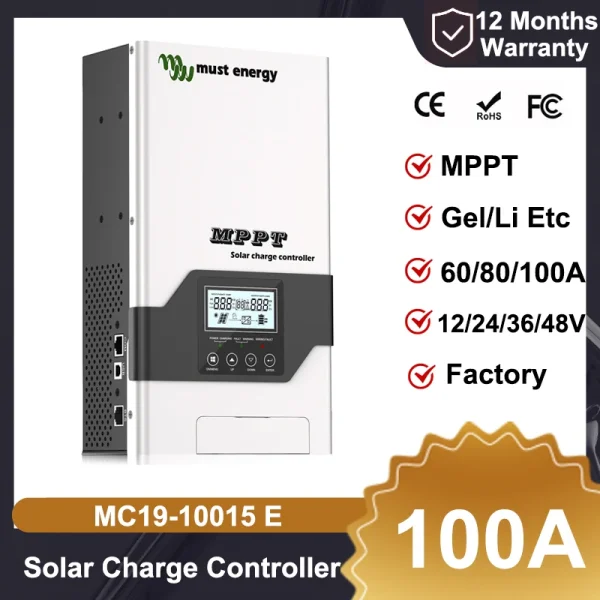 MUST Energy 80A Home MPPT Solar Charge Controller 12V 24V 36V 48V Battery Voltage Regulator Current Charger