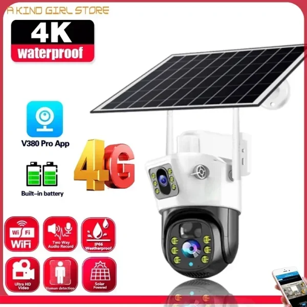 4K 4G Solar Wireless Surveillance Camera Outdoor CCTV PTZ Camera PIR Human Detection Color Night Vision Security Protection - AliExpress