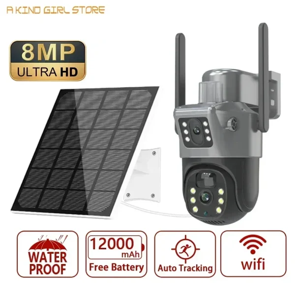 4K 8MP Dual Lens PTZ Solar Camera Dual Screens PIR Human Tracking Outdoor WIFI Security CCTV Surveillance Camera - AliExpress