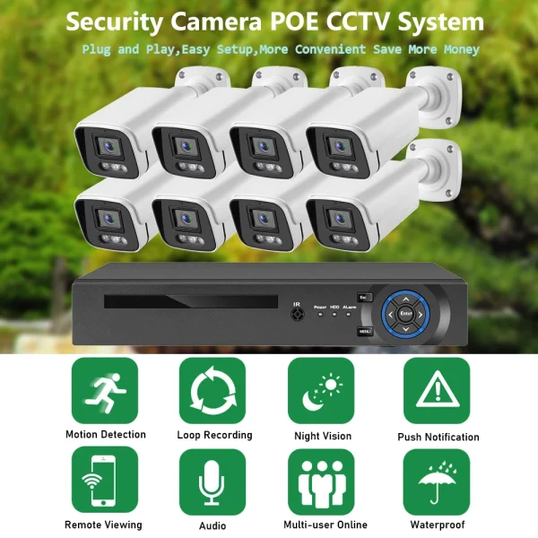 Gadinan 8CH 4CH 8MP 4K POE Security Camera System NVR Kit CCTV Outdoor Audio IP Camera H.265 P2P Video Surveillance Set XMEye - AliExpress 30 - Image 2