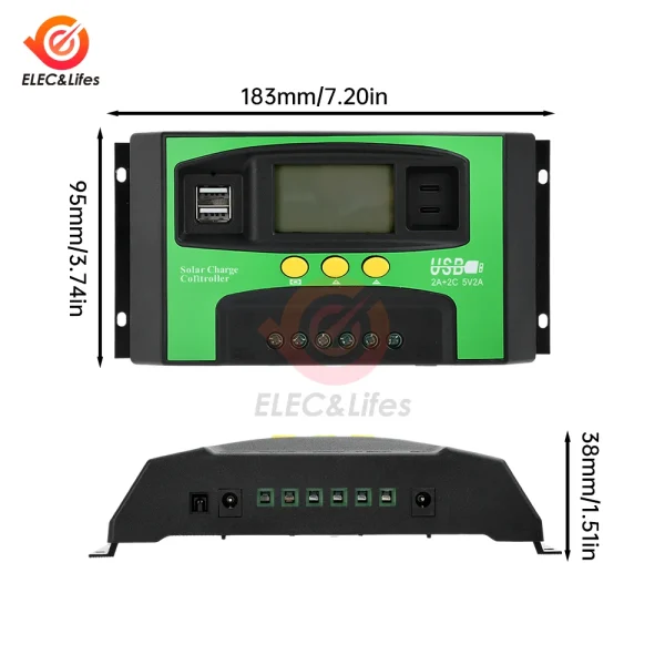 MPPT Solar Charge Controller 30A 40A 100A Dual USB LCD Display 12V 24V PWM Solar Cell Panel Charger Regulator with Timer - Image 3