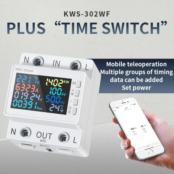 8 in 1 WIFI Power Meter 2P AC Energy Meter Standard Rail Mounting Phone Remotely Control 170-270V/63A Voltage Color Screen - AliExpress 1420