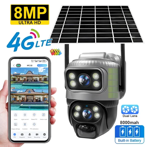 V380 Dual Lens 4G Camera Solar PIR Human Detection Night Vision Waterproof Security Video IP Camara 8MP 4K Battery CCTV Monitor - AliExpress
