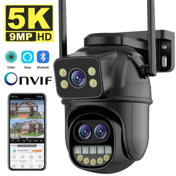 9MP 5K HD WiFi IP Camera Outdoor 8x Zoom Three Lens Dual Screen PTZ Camera Auto Tracking Home Security CCTV Surveillance 4MP Cam - AliExpress 30