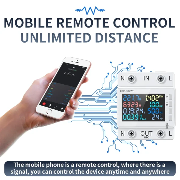 8 in 1 WIFI Power Meter 2P AC Energy Meter Standard Rail Mounting Phone Remotely Control 170-270V/63A Voltage Color Screen - AliExpress 1420 - Image 2