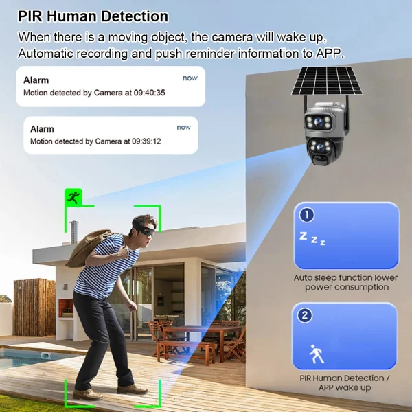 V380 Dual Lens 4G Camera Solar PIR Human Detection Night Vision Waterproof Security Video IP Camara 8MP 4K Battery CCTV Monitor - AliExpress - Image 5