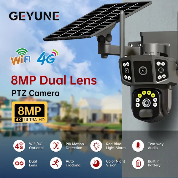 Solar Camera 4G SIM Card WiFi Wireless Network 360 IP 8MP 4K HD CCTV Battery Dual Lens Outdoor Smart Home Security Surveillance - AliExpress 30 - Image 3