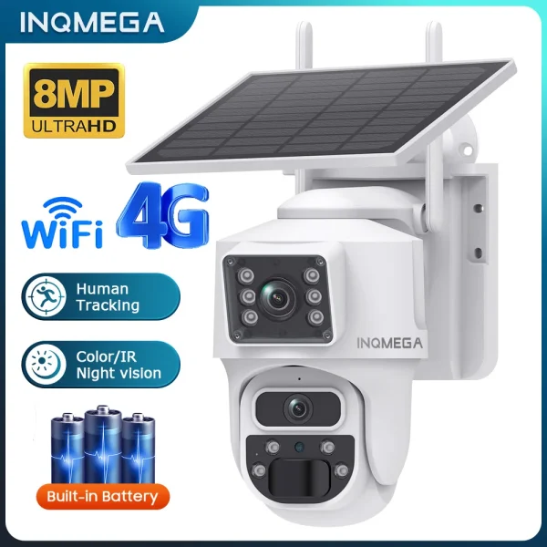 INQMEGA 8MP 4K Solar Wirelesss IP Camera With Battery Outdoor HD 4MP Dual Lens WiFi IP Camara Solar Panel CCTV Security Factroy - AliExpress 30