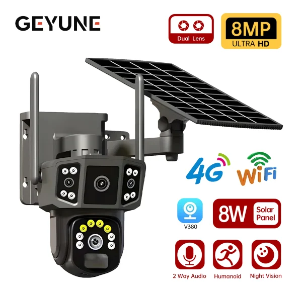 Solar Camera 4G SIM Card WiFi Wireless Network 360 IP 8MP 4K HD CCTV Battery Dual Lens Outdoor Smart Home Security Surveillance - AliExpress 30