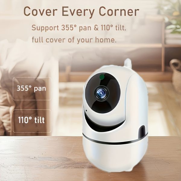 1 1080P Home Wireless Network Camera for Mobile Remote Live Viewing, Video Playback, 355-Degree Panoramic View, Night Vision, Two-Way Audio Communication, Easy Installation, Smart Surveillance Camera + 64GB Memory Card