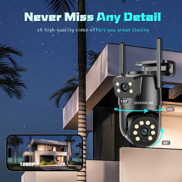 Sszinocam Dual-Lens WiFi Security Camera - 720P HD, AI Human Tracking, Color Night Vision, Two-Way Audio, Motion Alerts, Pan/Tilt Rotation, Quad HO Wall Mount, USB Powered for Home Surveillance, Home Security Camera|Modern Security Camera|Reliable Connectivity, Wireless Outdoor Security Camera - Image 4