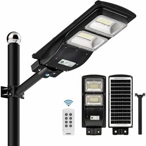 LANGY Upgraded Solar Street Light 6000 Lumens Outdoor,10000mAH Battery,120 LED Street Light Solar Powered with Remote Control,Dusk to Dawn Outdoor Lighting with Motion Sensor,Waterproof -