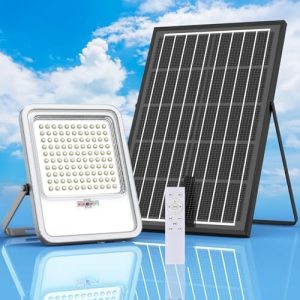 Solar Flood Lights Outdoor 500 W Solar Street Flood Light Dusk to Dawn 30,000 LM IP67 Waterproof LED Commercial Lighting with 16.4 Foot Cables and Remote Control for Yard,Garage,Swimming Pool, Pathway -