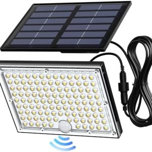 JACKYLED Solar Lights Outdoor with Motion Sensor, 113LED Cool White Solar Flood Lights, Waterproof Dusk to Dawn Solar Powered Security Spot Lights for Porch Patio Yard Garage, 1 Pack -