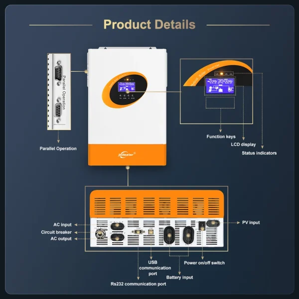 New jsdsolar 5.5KW Hybrid Solar Inverter 48V 220V MPPT 100A Solar Charger Pure Sine Wave Solar Inversor With Parallel& WIFI - Image 4