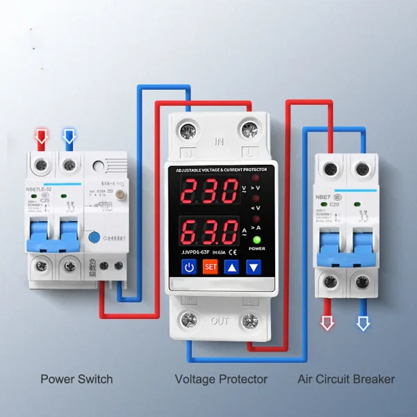 Dual Display 40A 63A 80A 230V Din Rail Adjustable Digital Over Under Voltage Relay Surge Protector Limit Over Current Protection - AliExpress 1420 - Image 3