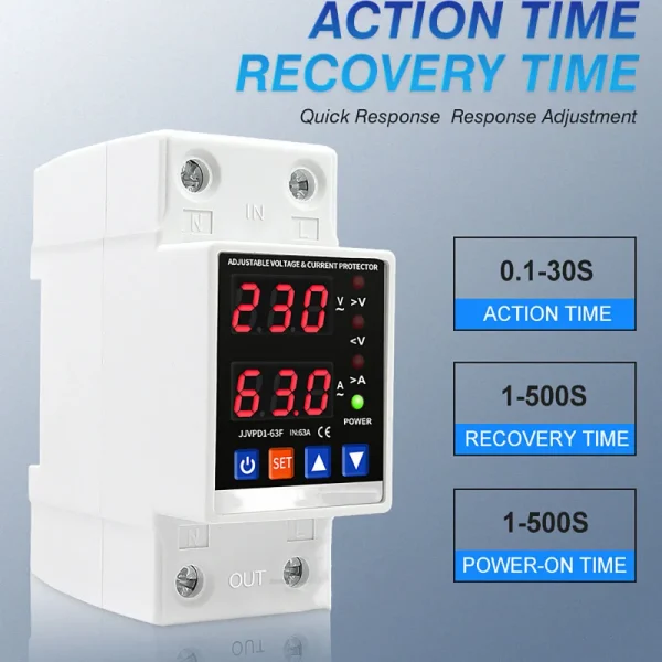 Dual Display 40A 63A 80A 230V Din Rail Adjustable Digital Over Under Voltage Relay Surge Protector Limit Over Current Protection - AliExpress 1420