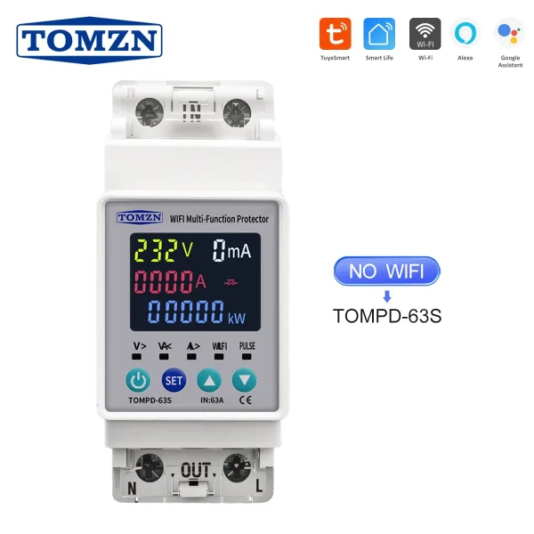 TOMZN 2P 63A 110V 220V TUYA WIFI Smart Switch Kwh Metering Circuit Breaker Timer with voltage current and leakage protection - Image 2