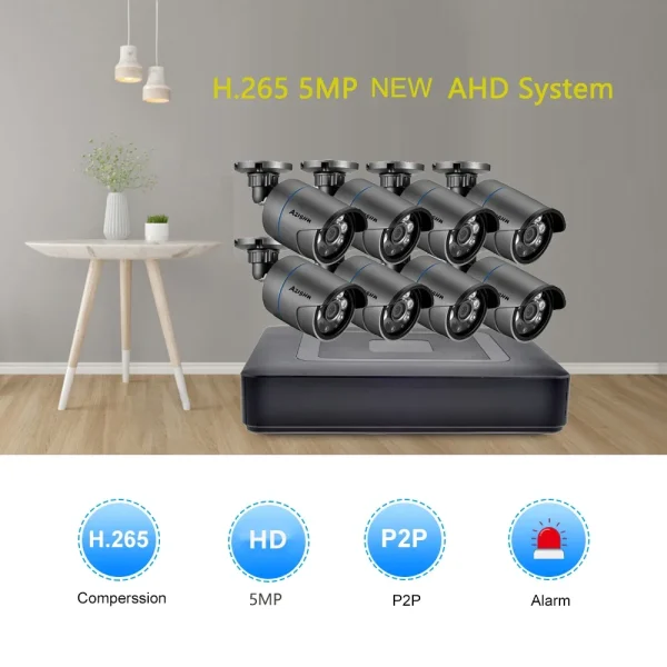 AZISHN H.265+ 8CH 5MP AHD DVR Kit CCTV System Motion Detection HD Outdoor IP66 Bullet Camera XMEye APP P2P Surveillance Set - AliExpress 30 - Image 2