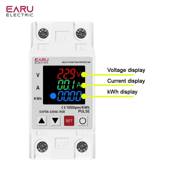 AC 63A 230V 3IN1 Display Din Rail Adjustable Over Voltage Current Under Voltage Protective Device Protector Relay KWH Power Mete - AliExpress 13 - Image 5