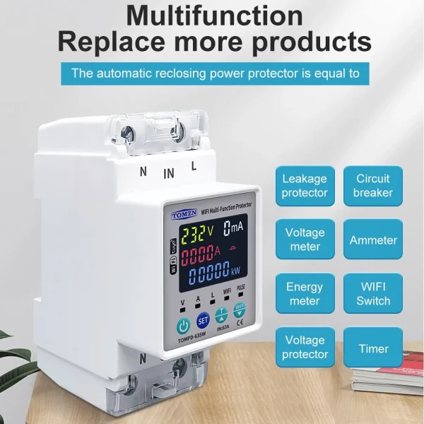 TOMZN 2P 63A 110V 220V TUYA WIFI Smart Switch Kwh Metering Circuit Breaker Timer with voltage current and leakage protection - Image 3